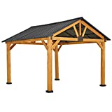 Outsunny - Toldo para cenador de madera para exteriores de 13 x 11 pies con marco de madera vendido, techo inclinado resistente al agua y al sol